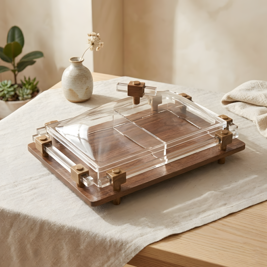 Wooden & Acrylic Two-Section Serving Platter